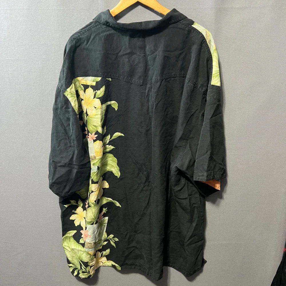 Tommy Bahama Mens XXL Black Silk Floral Swordfish Jacquard Camp Shirt 26x33